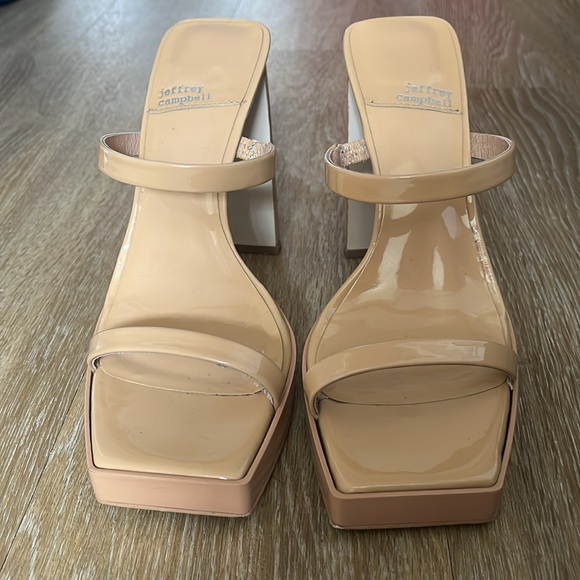 Jeffery Campbell Hustler Platform Sandal Nude Patent Leather Strappy Block Heels - Picture 9 of 13